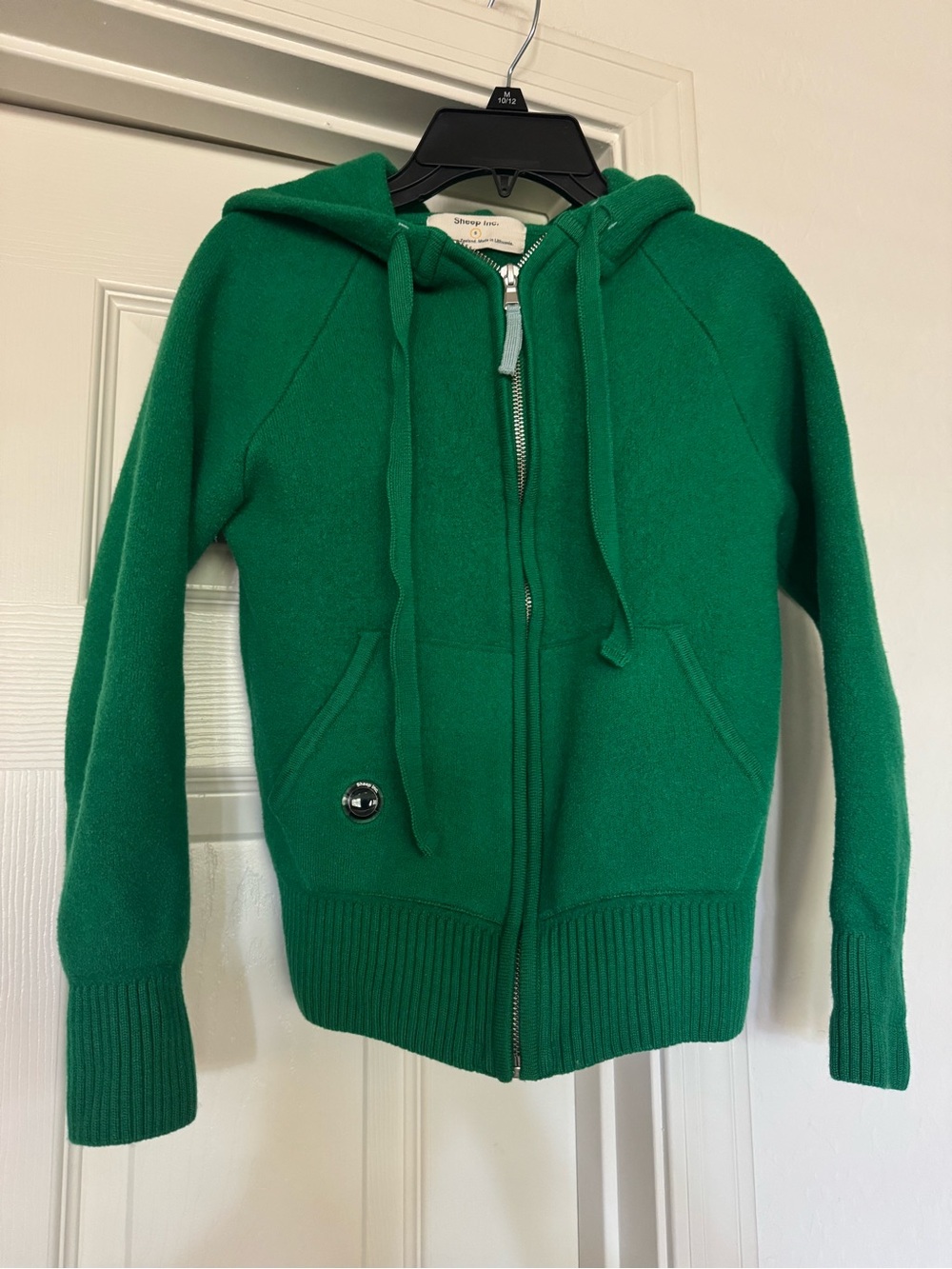 Kelly green Sheep Inc. knitted zip hoodie 100% merino wool. Women’s size small